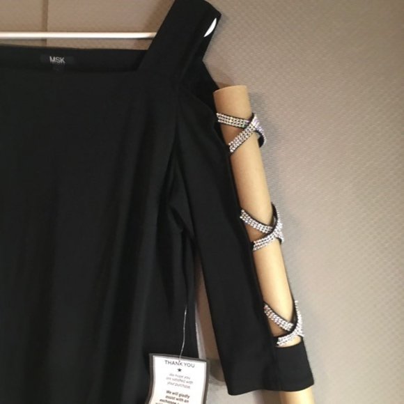 MSK Women's Cold Shoulder Rhinestone Shift Dress Black Size Medium - Picture 10 of 12